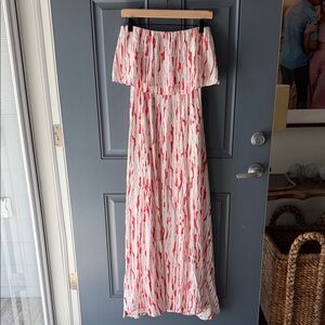 Coral and White Off-Shoulder Maxi Dress